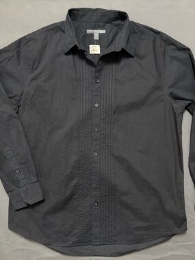 Old Navy Black Men's Long-Sleeve Pleated Front Dress Shirt